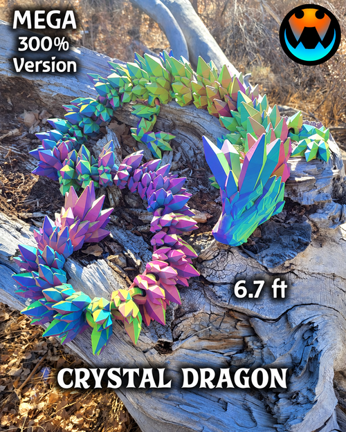 300% Crystal Dragon coiled on weathered wood, showing its oversized articulated body