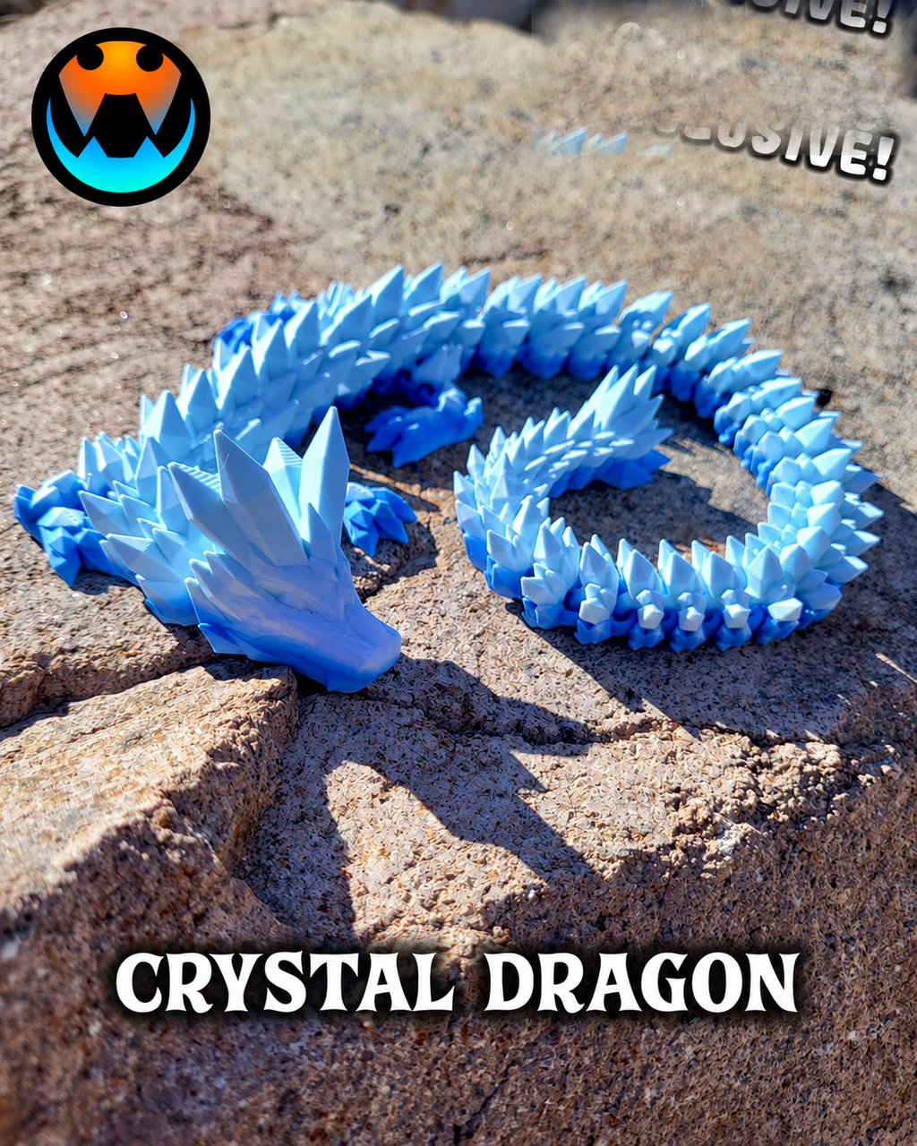 Crystal Dragon in blue, showing the sculpted crystal head and articulated body