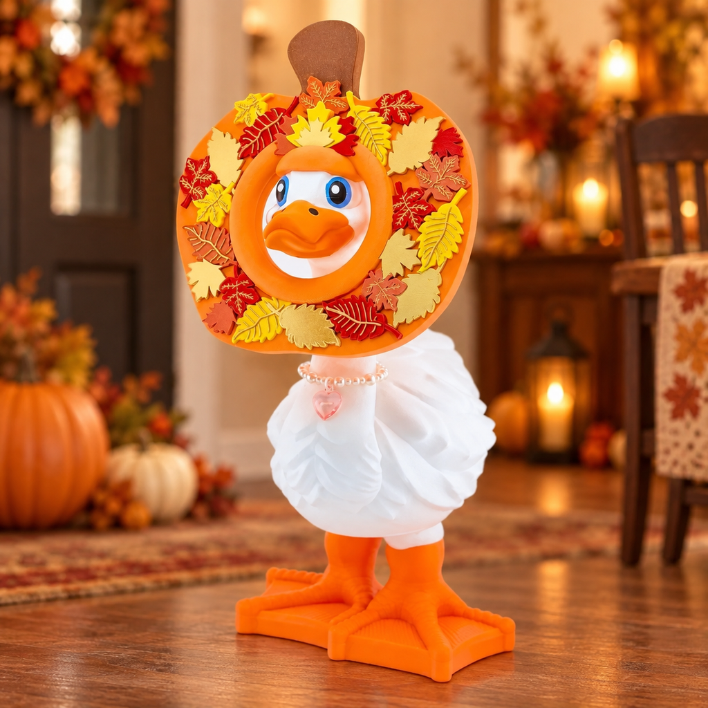 Autumn Pumpkin Goose Hat with layered leaf details, right view