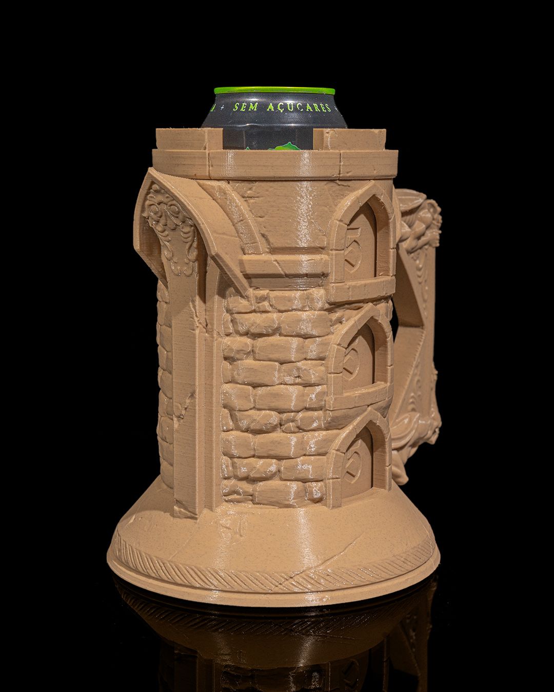 Detailed tower-themed can holder