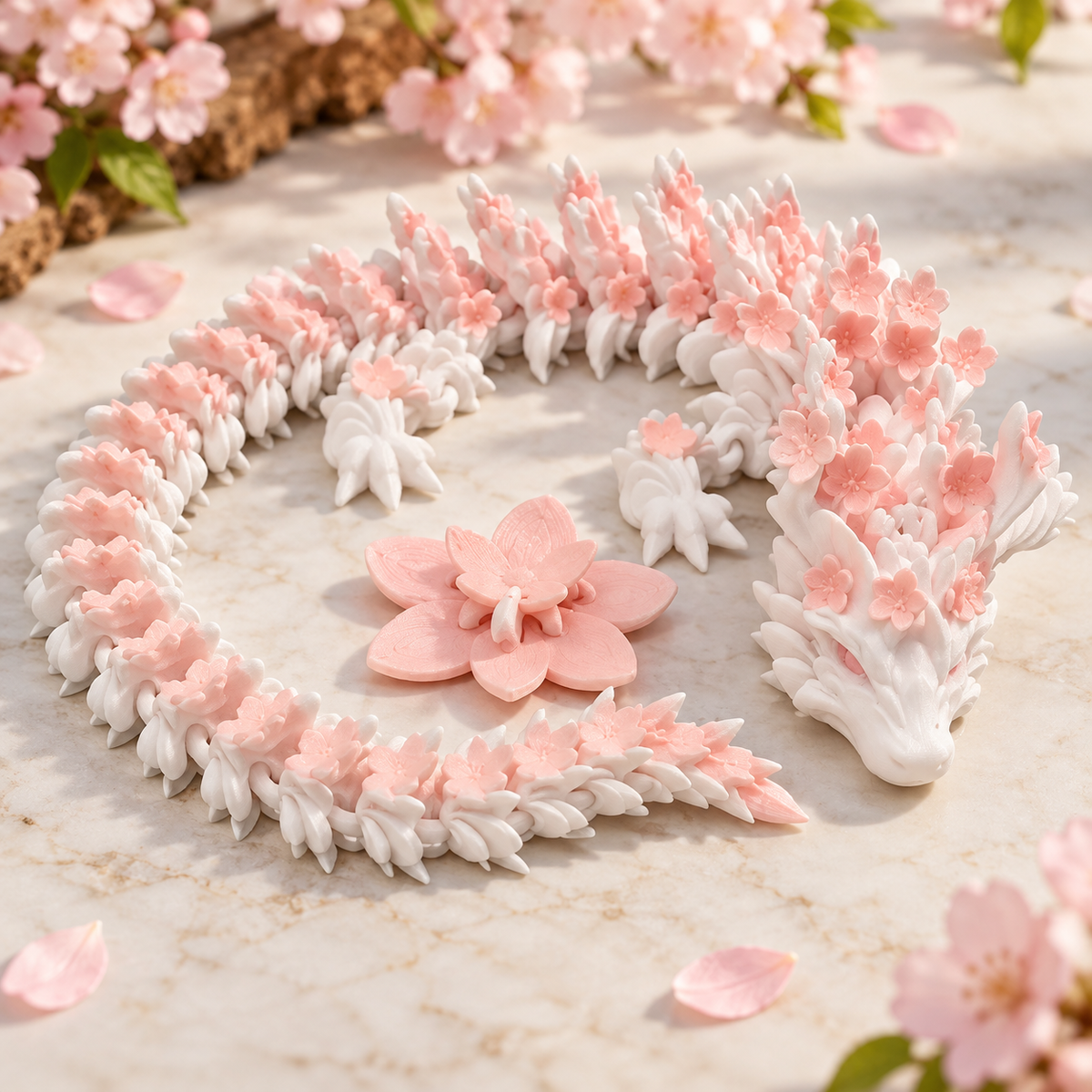 Cherry Blossom Dragon in white and pink