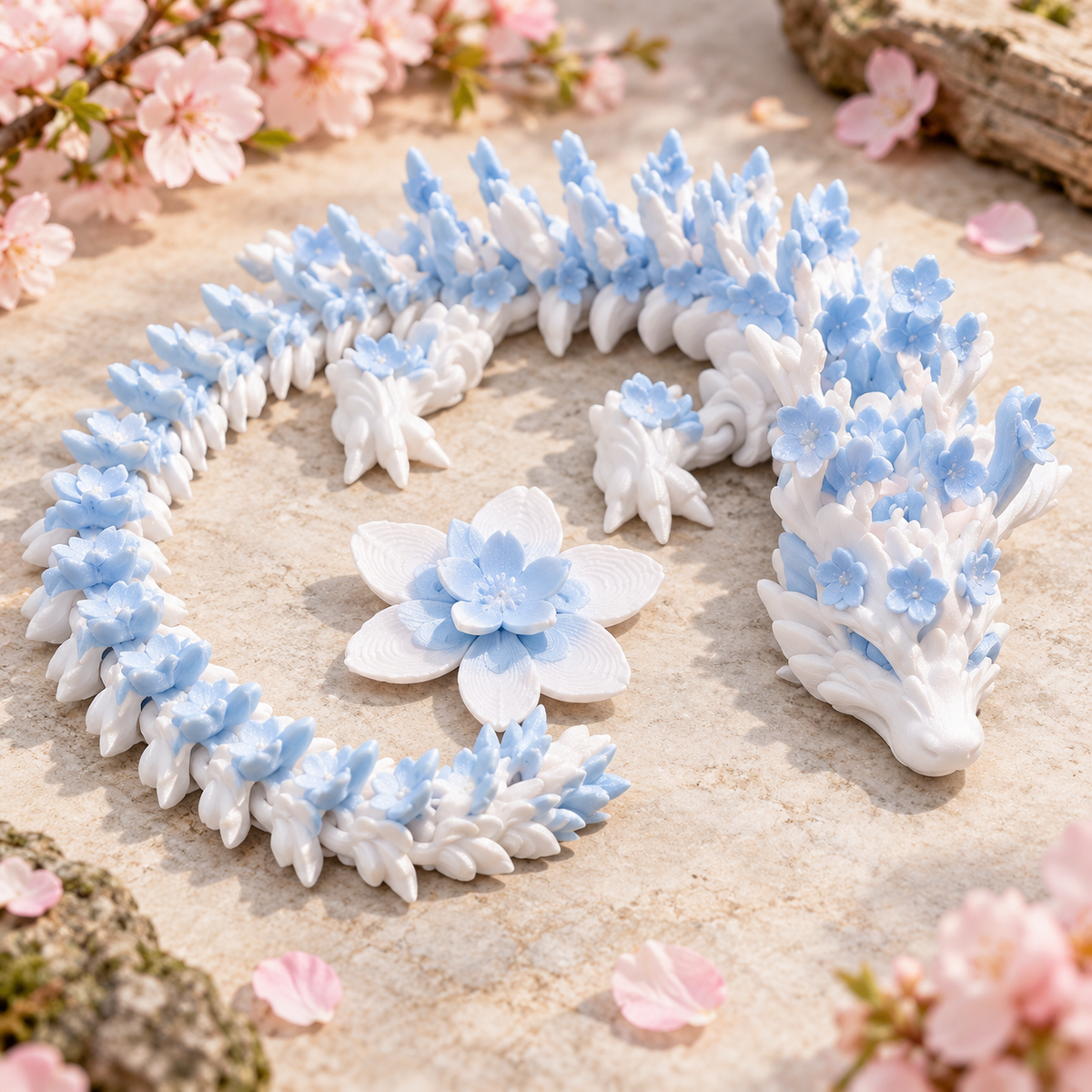 Cherry Blossom Dragon in white and blue