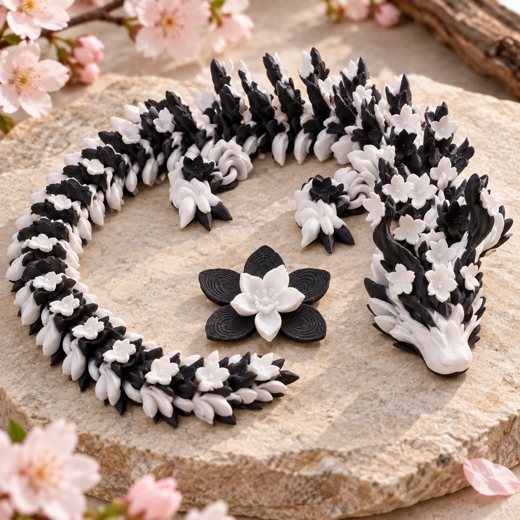 Cherry Blossom Dragon in black and white