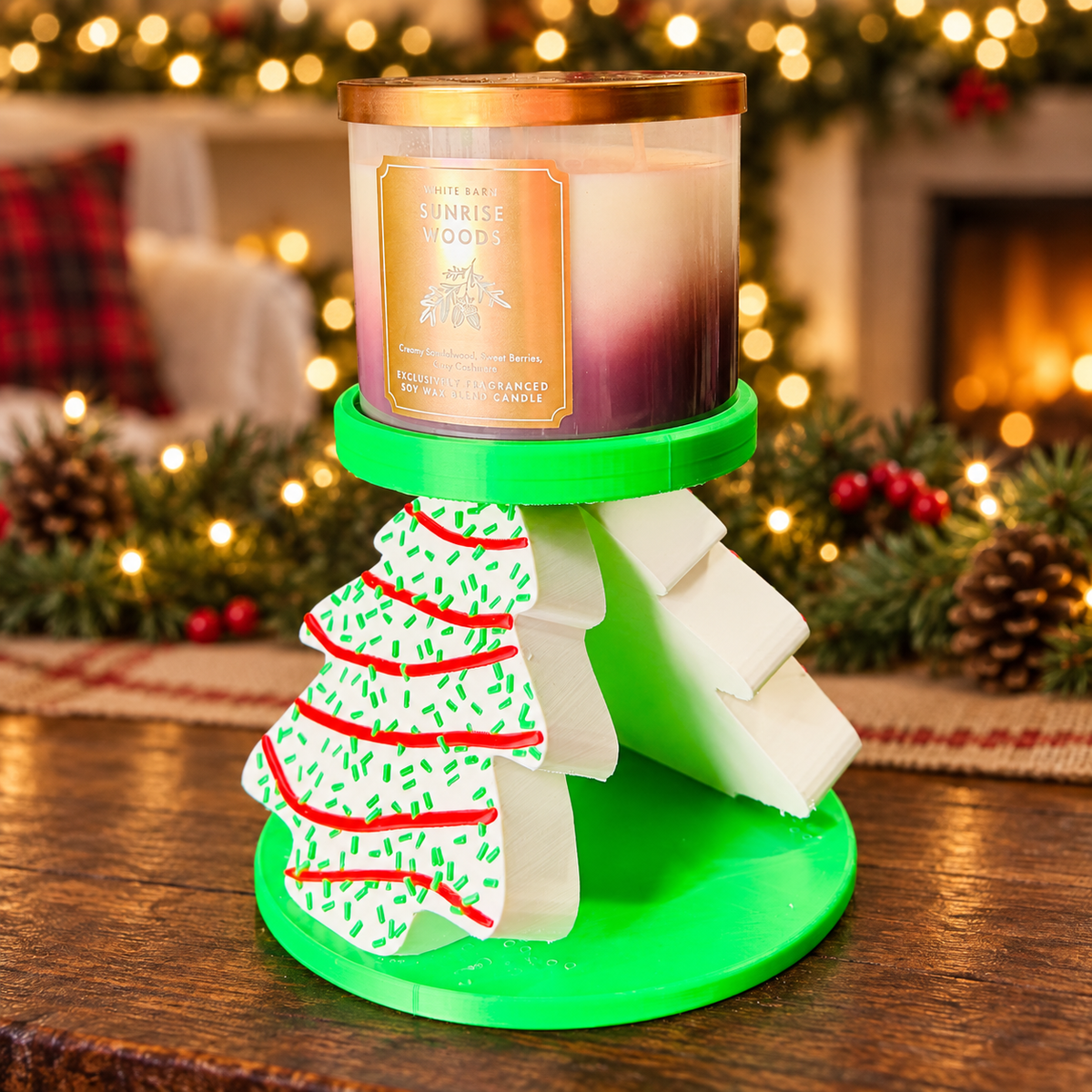 Christmas tree cookie jar candle holder, angled view