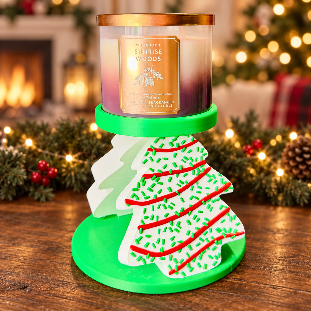 Christmas tree cookie jar candle holder, front view