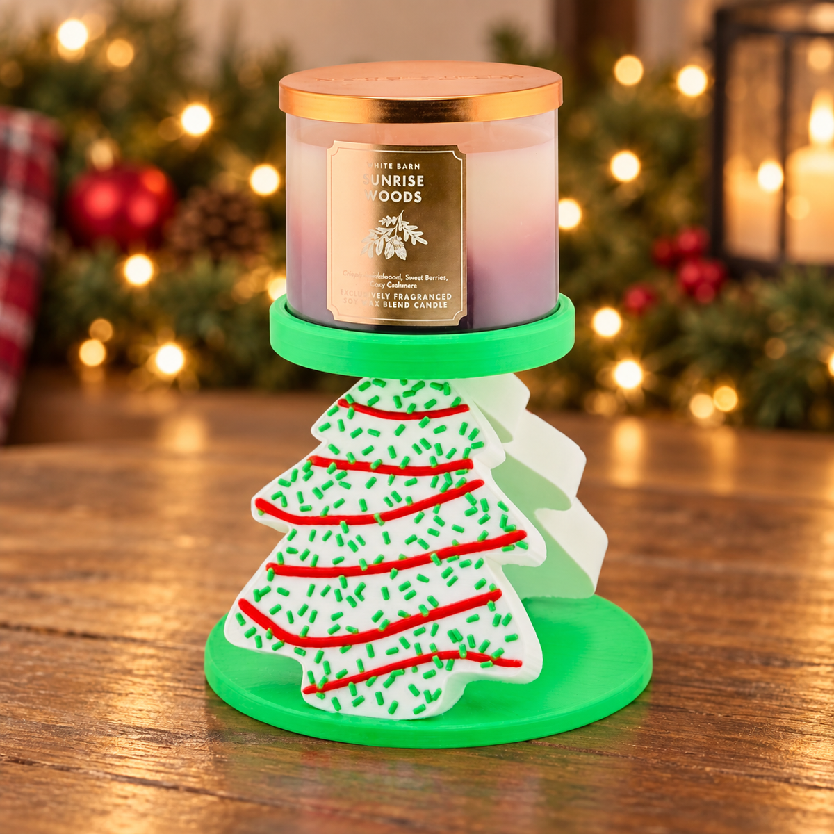 Christmas tree cookie jar candle holder, side view