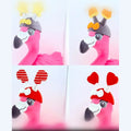 Pink Dress-Up Flamingo wearing four bopper hat styles