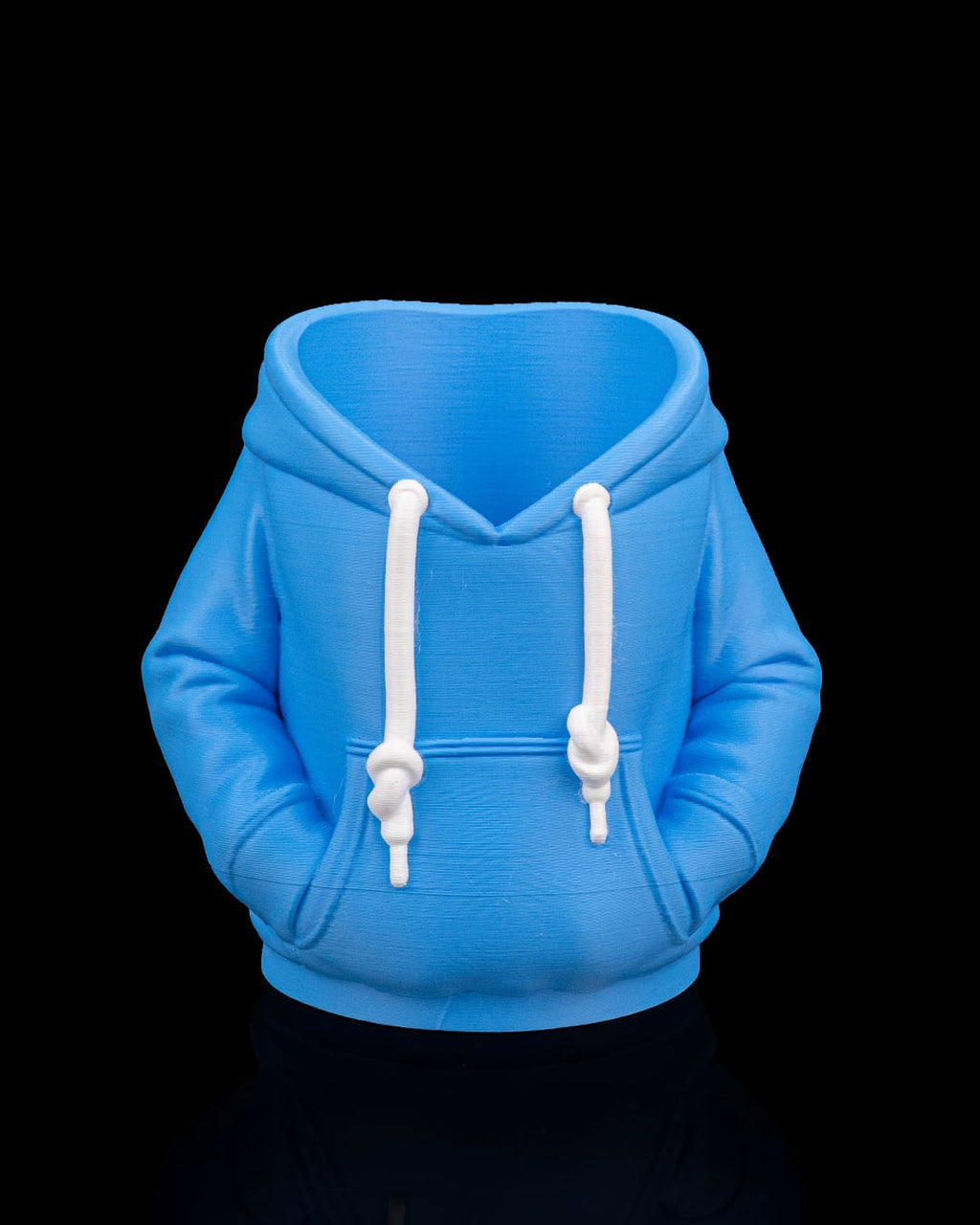 3D printed can holder shaped like a hoodie