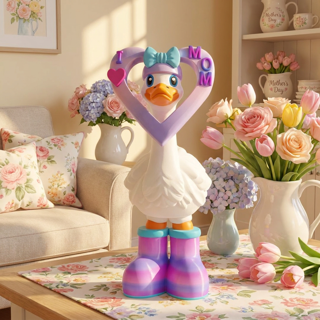 Mother's Day Goose Outfit | I Love Mom Heart Frame & Colorful Boots Set
