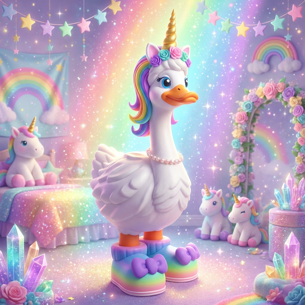 Unicorn Goose Outfit | Gold Horn, Rainbow Mane & Rainbow Boot Set