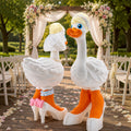 Prints & Giggles 3D bride goose outfit featuring a white lace veil hat and high-heel shoes for a decorative goose.