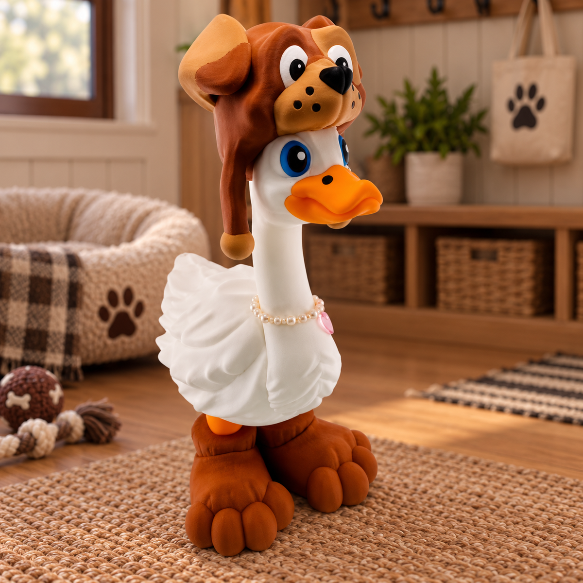 Puppy Goose Outfit with dog hat and paw boots, right three-quarter view