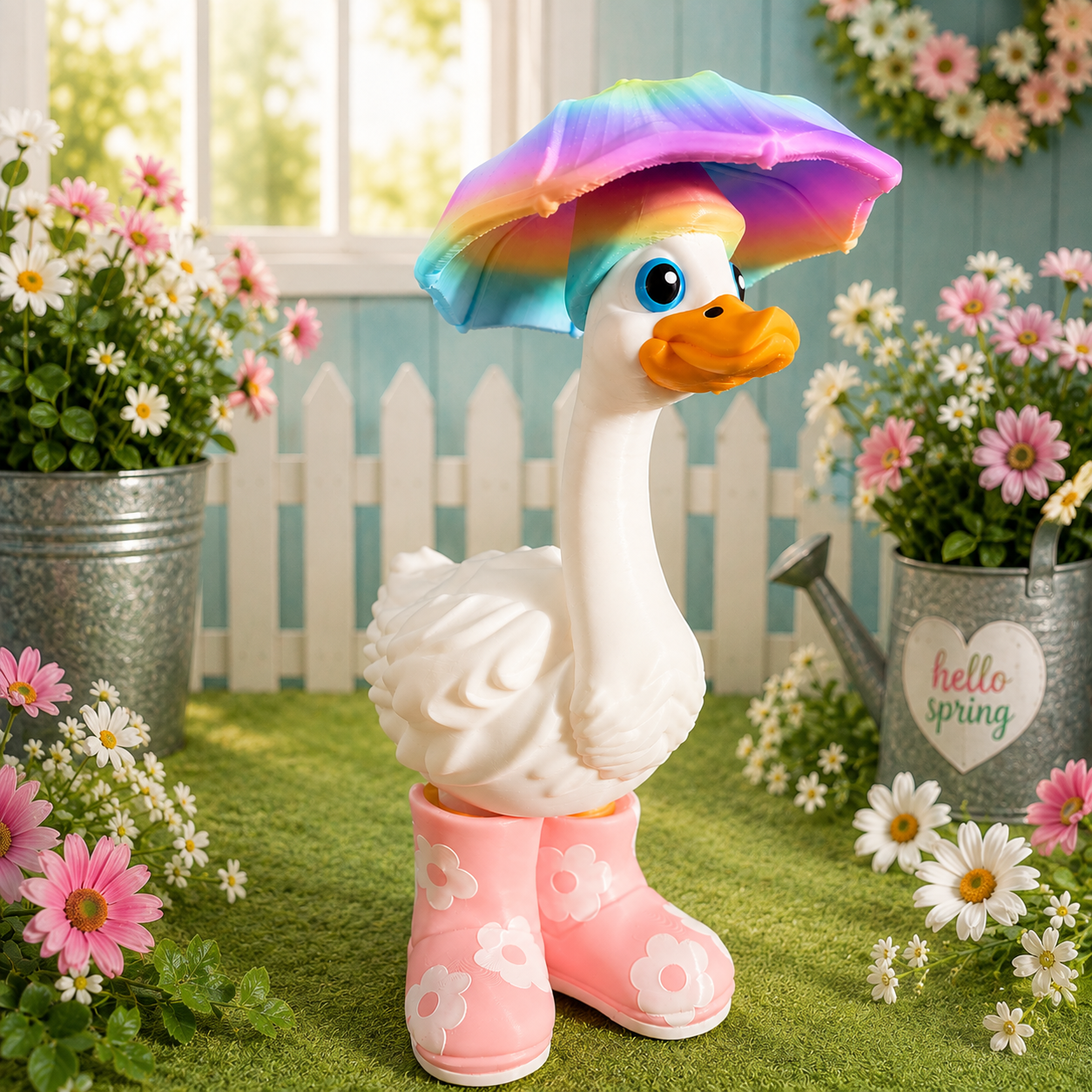 Spring Goose Outfit | Rainbow Hat & Pink Flower Boots Set