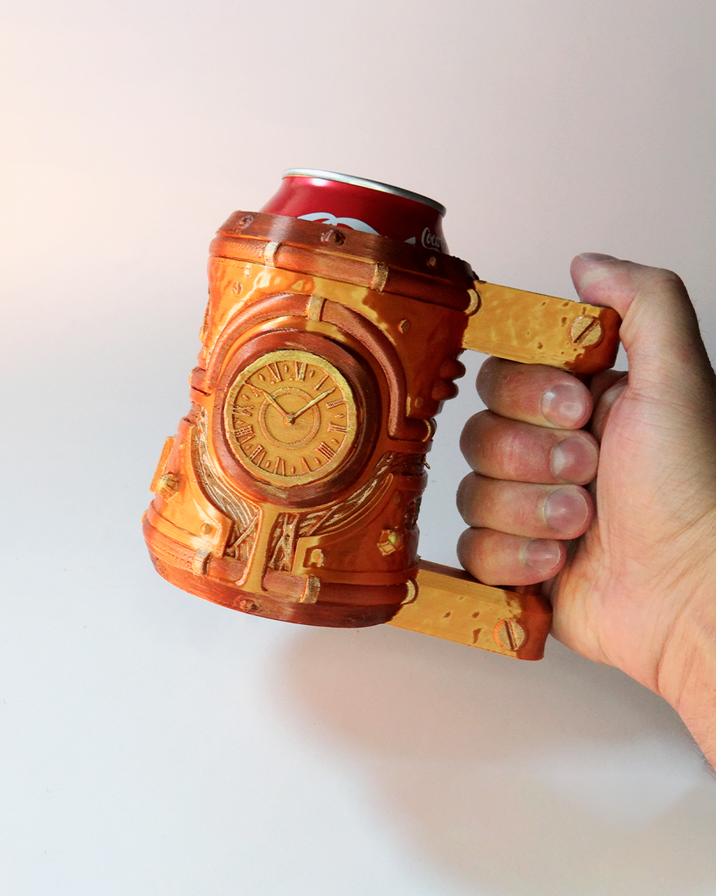 Detailed steampunk can holder mug