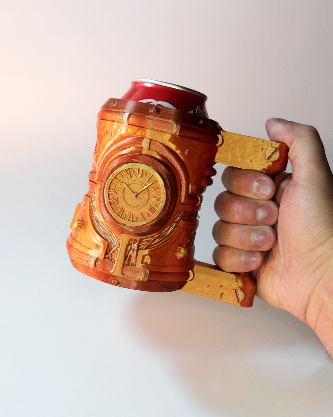 Detailed steampunk can holder mug