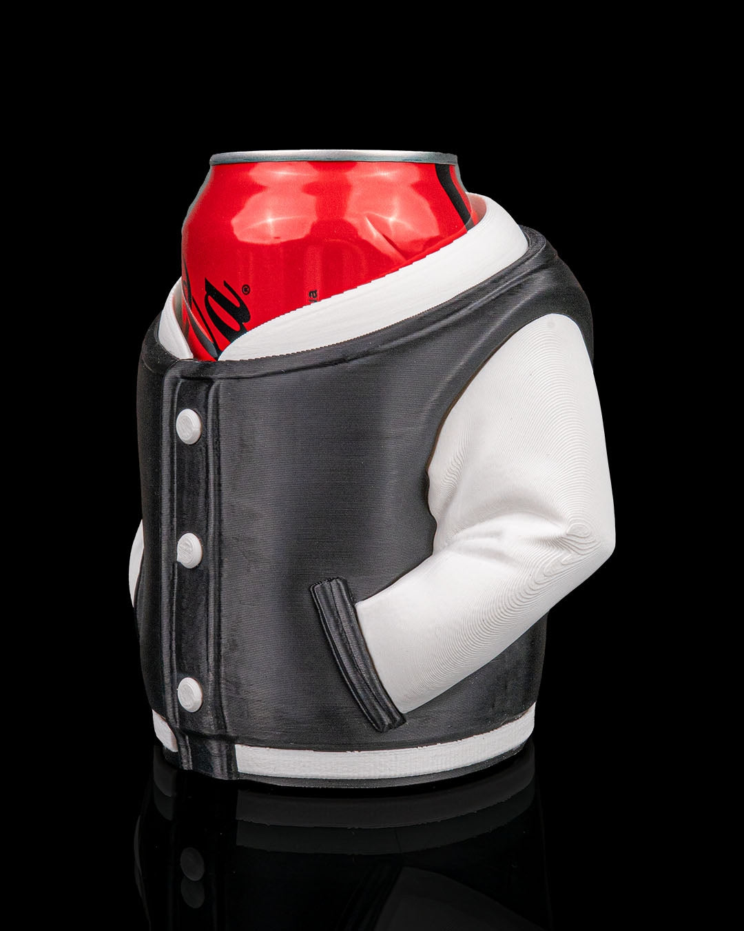 Detailed varsity jacket style can holder