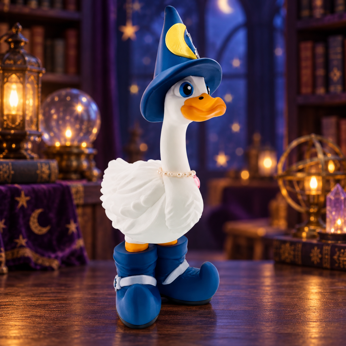 Wizard Goose Outfit with blue moon hat and matching boots, front view