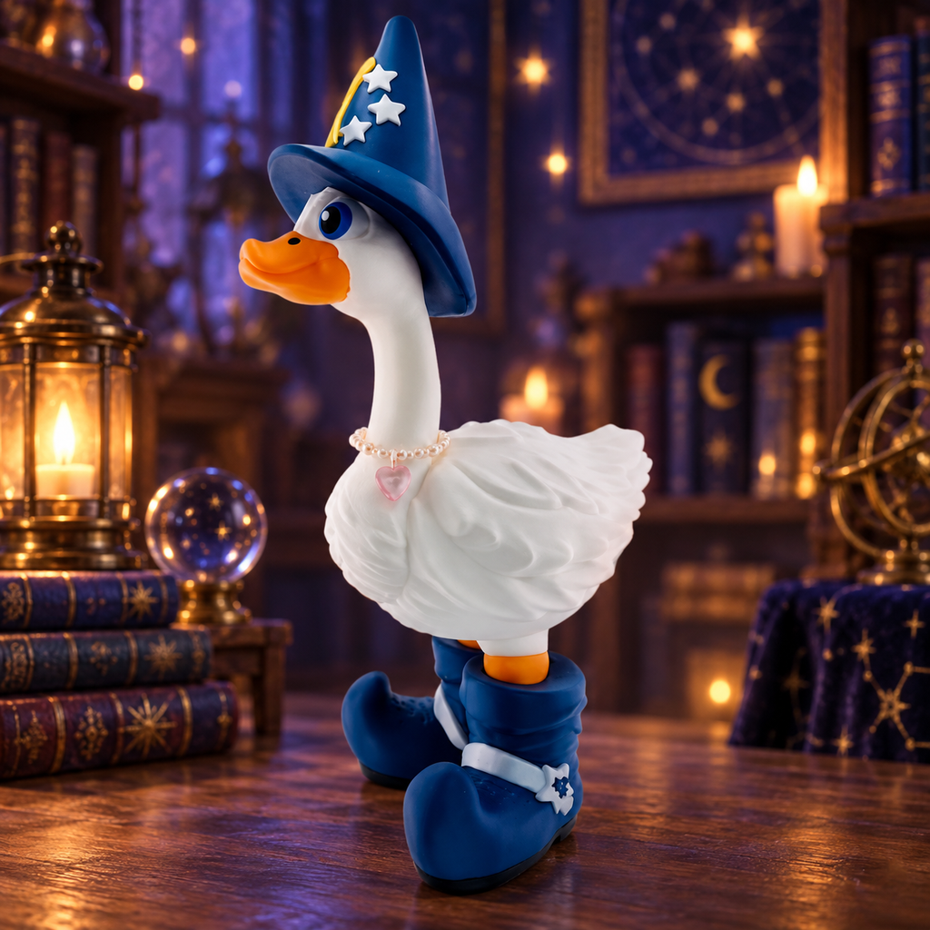 Wizard Goose Outfit with stars and matching boots, side view